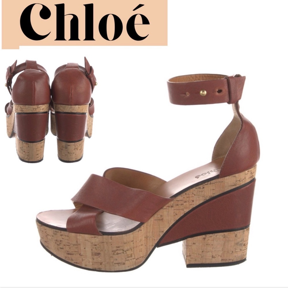 Chloe’ Women's Brown Leather Platform Sandals